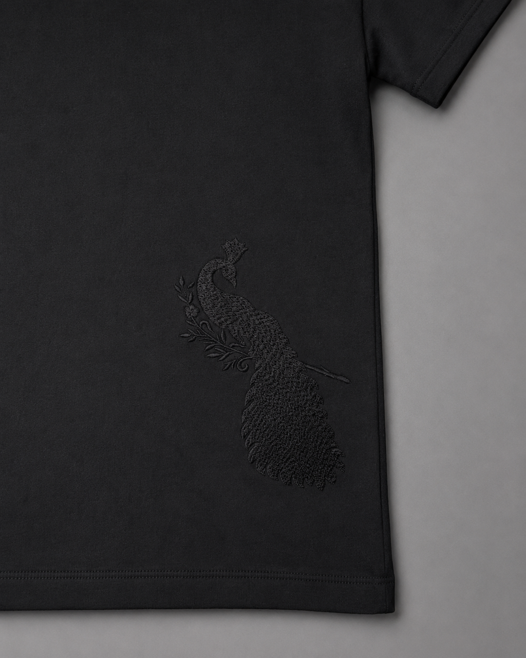 Embroidered Terry Crew Neck Charcoal Black