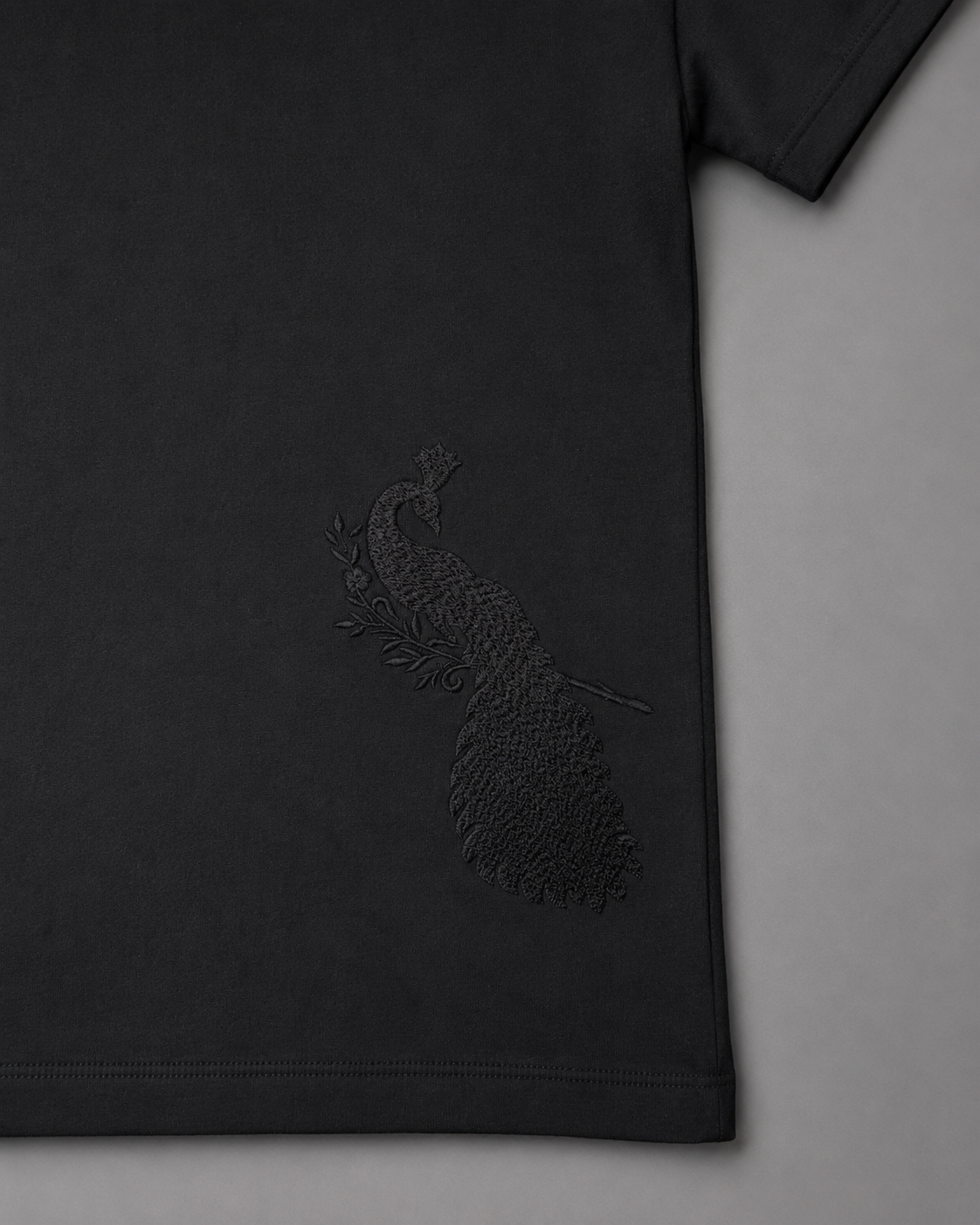 Embroidered Terry Crew Neck Charcoal Black