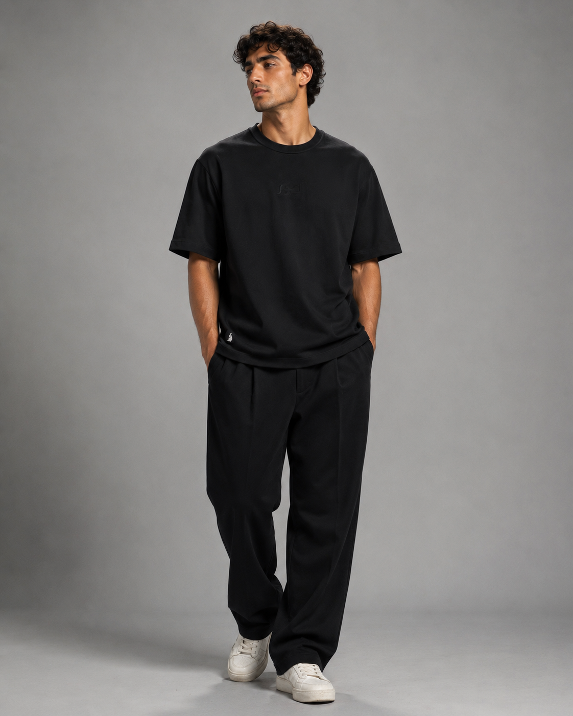 Embroidered Terry Crew Neck Charcoal Black