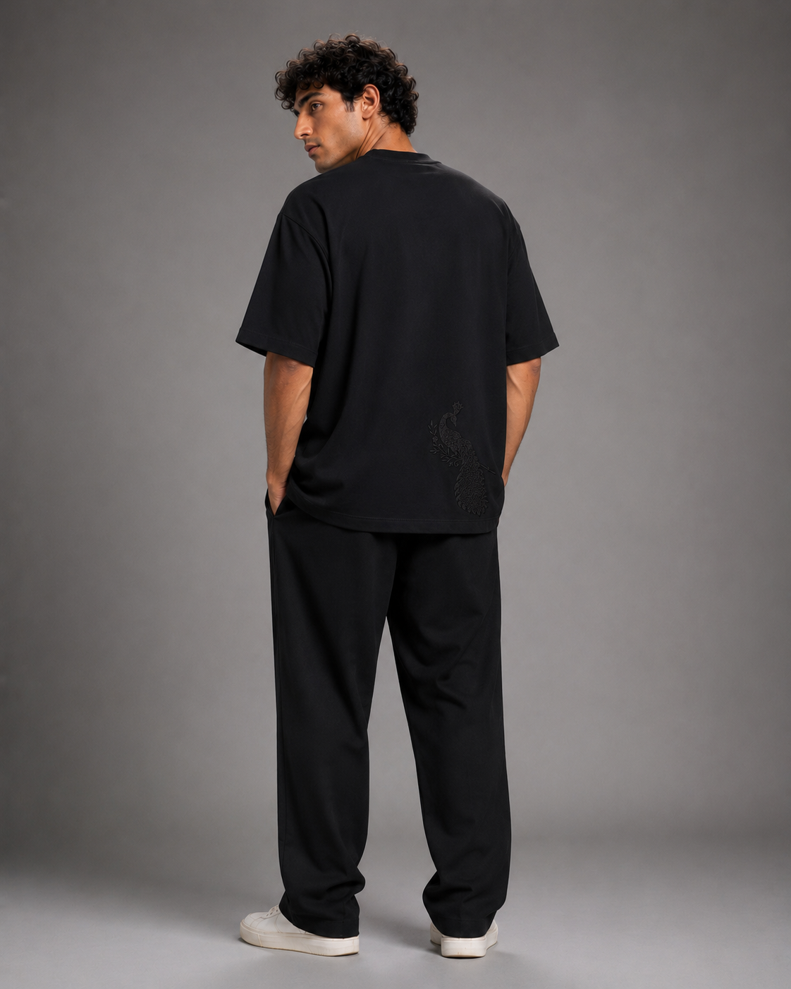 Embroidered Terry Crew Neck Charcoal Black