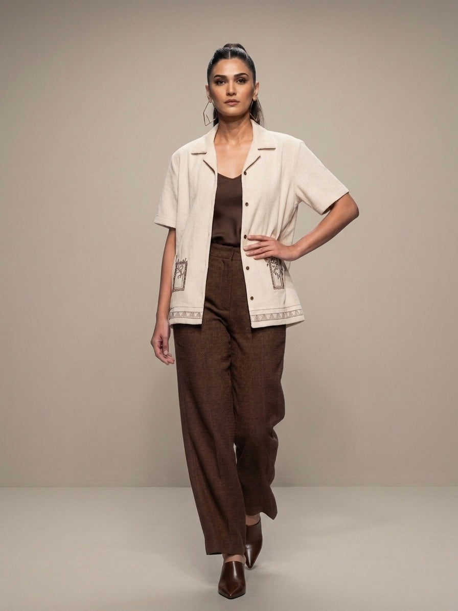 Knitted style Embroidered Cuban Shirt