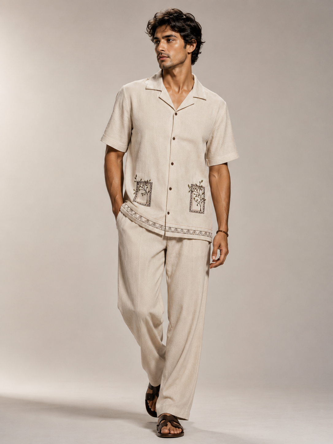 Knitted style Embroidered Cuban Shirt