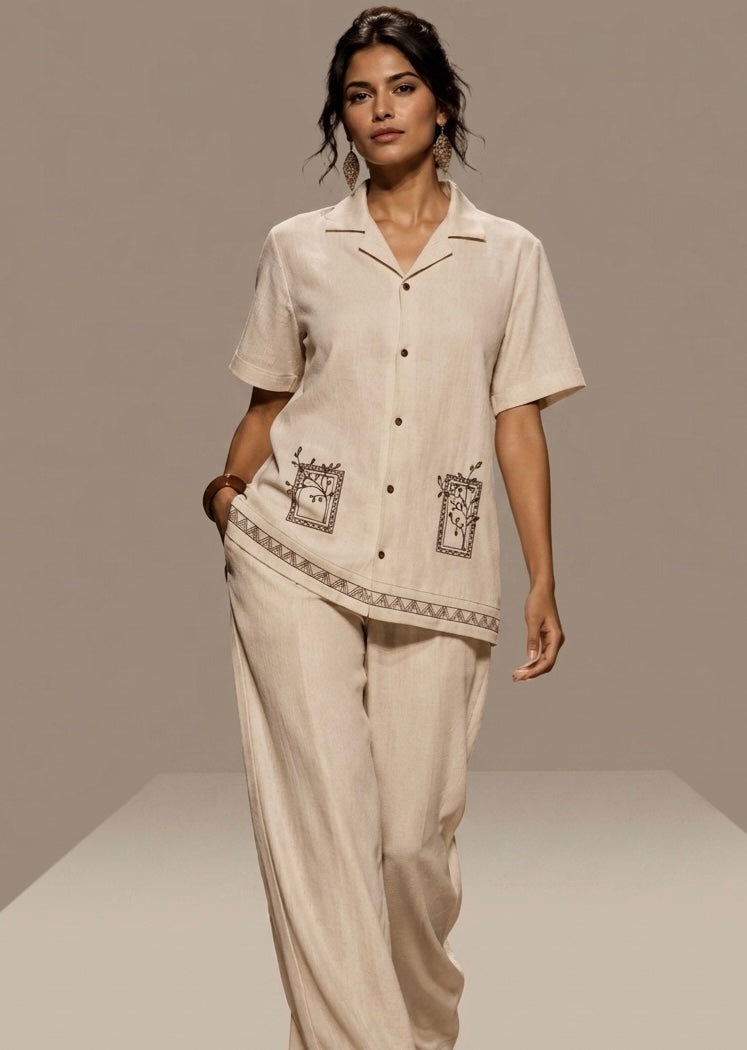 Knitted style Embroidered Cuban Shirt